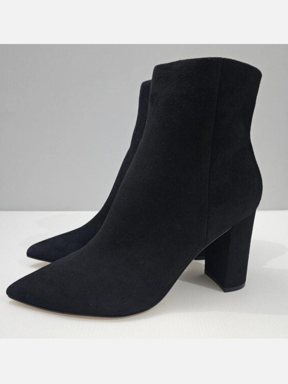 Marc Fisher Ulani Pointed Toe Ankle Boot Womens 10 Black Suede Block Heel Bootie